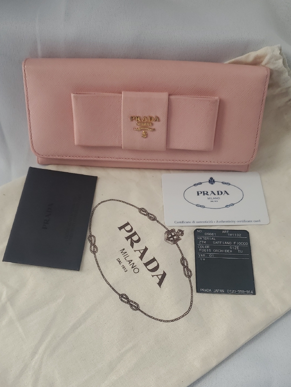 Prada Pink Saffiano Leather Wallet with Bow Detail